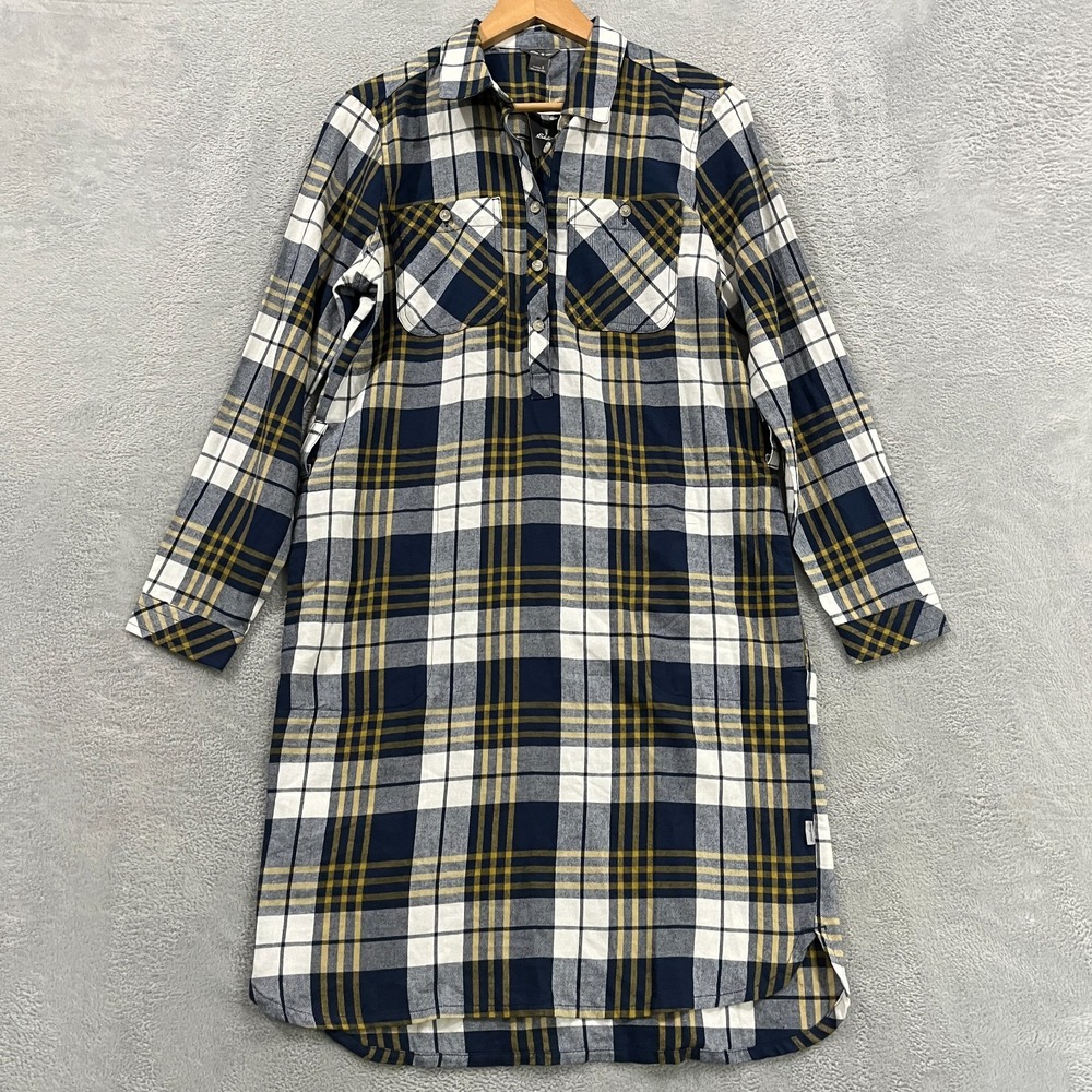 Eddie Bauer Womens Fremont Flannel Dress Small Plaid Western Cowgirl Long Sleeve